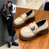 Platform loafers women's 2025 autumn new British style versatile and comfortable jk small leather shoes one pedal muffin single shoes
