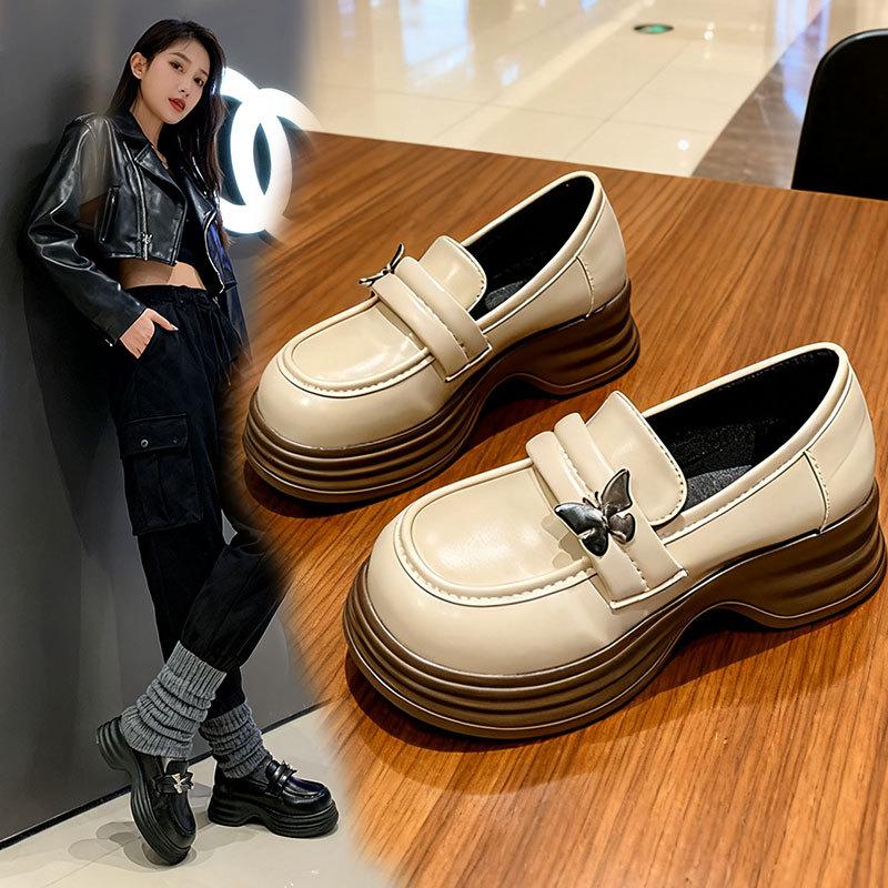 Platform loafers women's 2025 autumn new British style versatile and comfortable jk small leather shoes one pedal muffin single shoes