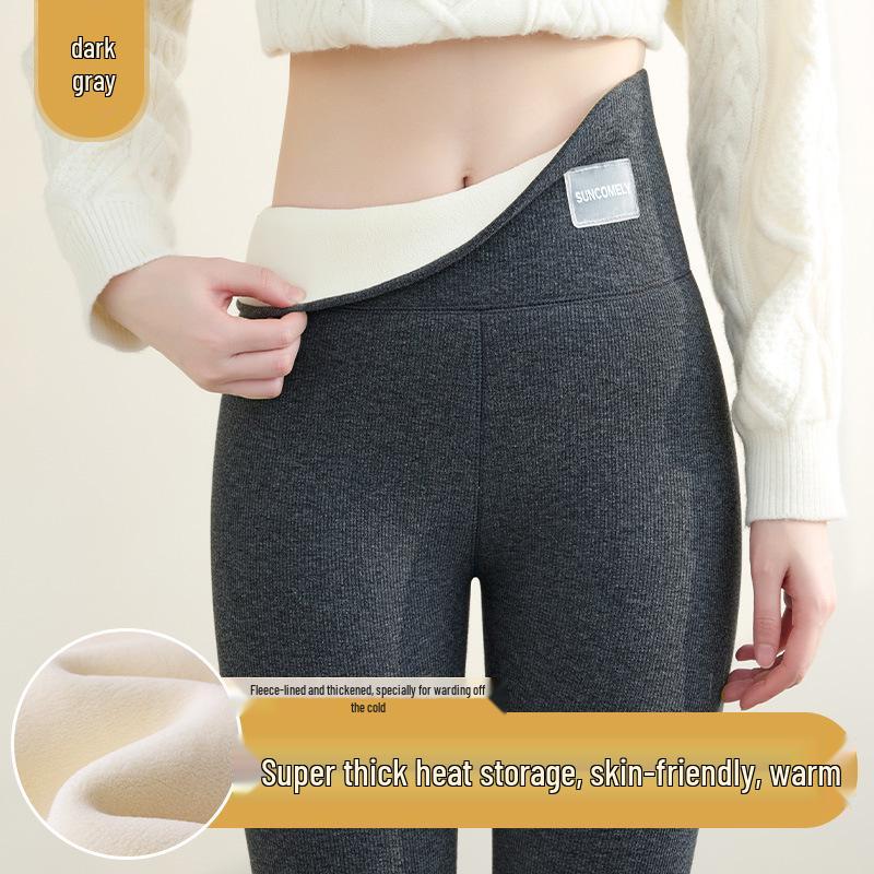 Women's High-Waisted Lambswool Leggings - Autumn/Winter, Warm Fleece, Non-Irritating Cotton for Belly and Legs