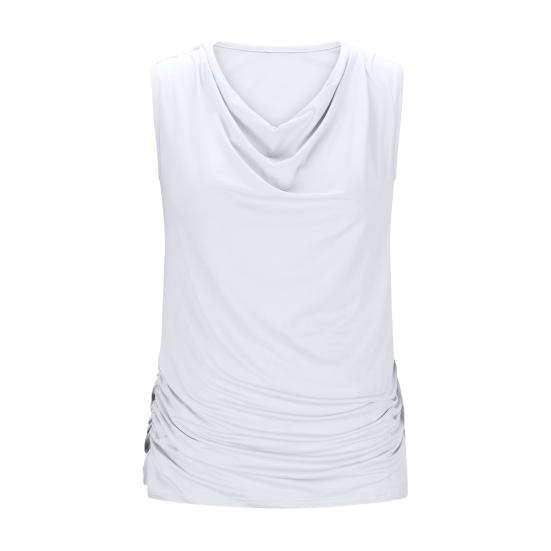 

Women Tops Sleeveless V Neck Slim Fit Side Pleat Design Casual Tee Pure Color Elastic Fabric Soft Summer Vest S белый