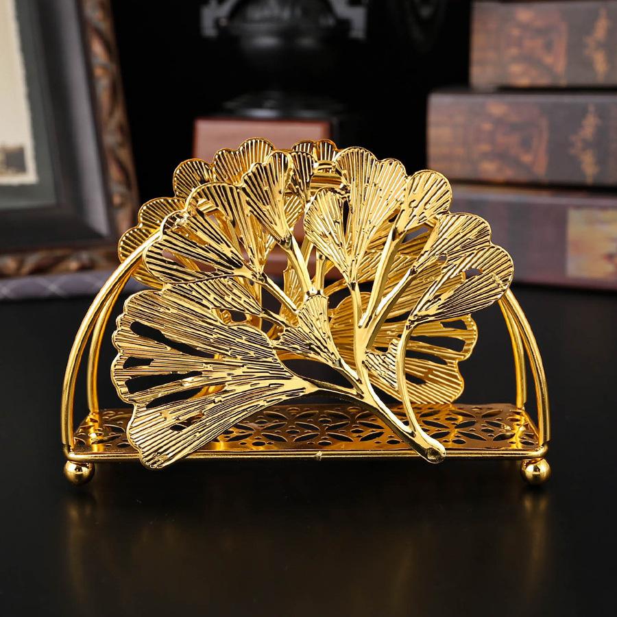 Maple Leaf Tissue Clip Light Luxury Desktop Tissue Clip Vertical Hotel Restaurant Cafe Wrought Iron Gold Tissue Rack Household