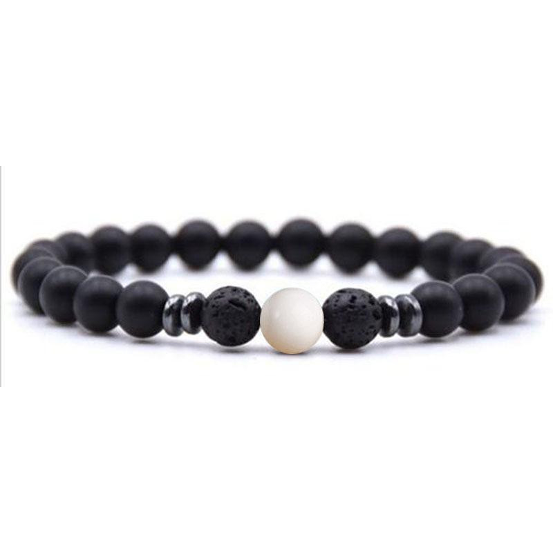 Women's Energy Yoga Bracelet: 8mm Frosted Black Volcanic, Amber & Weathered Stones