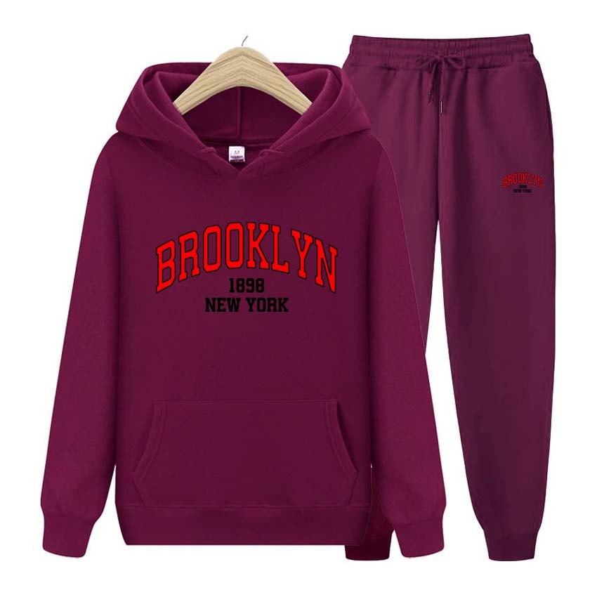 Men's Sets 1898 Brooklyn Print Sweatshirt Sport Suit Tracksuit 2 Pieces Set Sweatshirt+Pants Suit Hoodie Sportswear Jogging