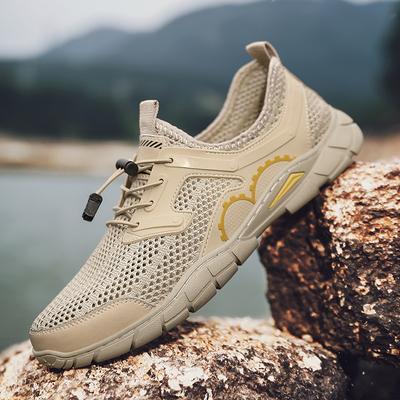 Mesh Surface Shoes Men's Summer Breathable Thin Men's Shoes Outdoor Sports and Casual Hollow Mesh Surface Shoes Soft Bottom Travel Hiking Shoes
