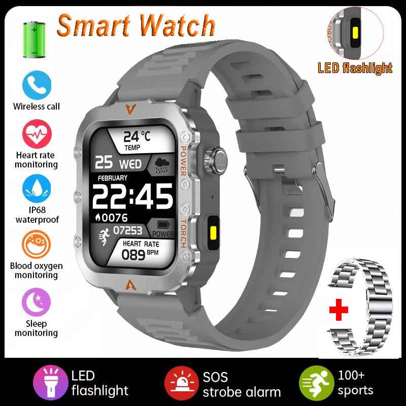 New Men's BT Call Smart Watch LED Flashlight Outdoor Sports Fitness Tracking Smartwatch Wristwatch Health Monitoring Watch