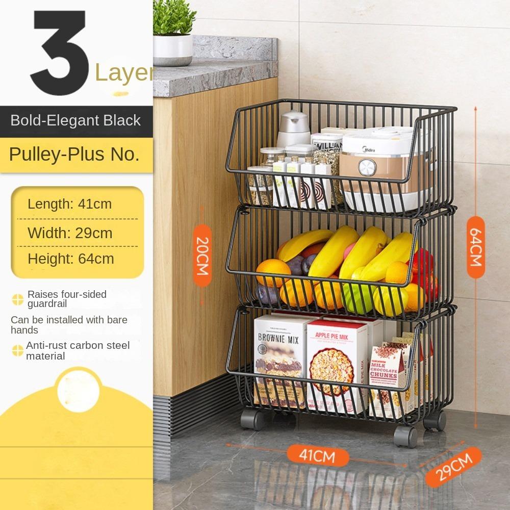 

Багатоцільовий стелаж для зберігання з колесами Візок великої місткості Кухонний стелаж для овочів Товари для дому L-3 Layer-Black