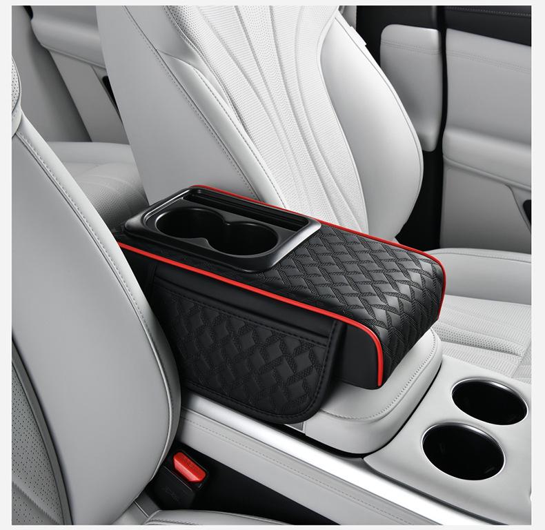 Car Armrest Pad with Console Riser, Tissue Box, Cup Holder & Protector 5-in-1