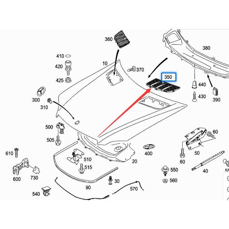 Wlot powietrza na maskę Mercedes-Benz W164 GL - Modele 1648804305 i 1648804405