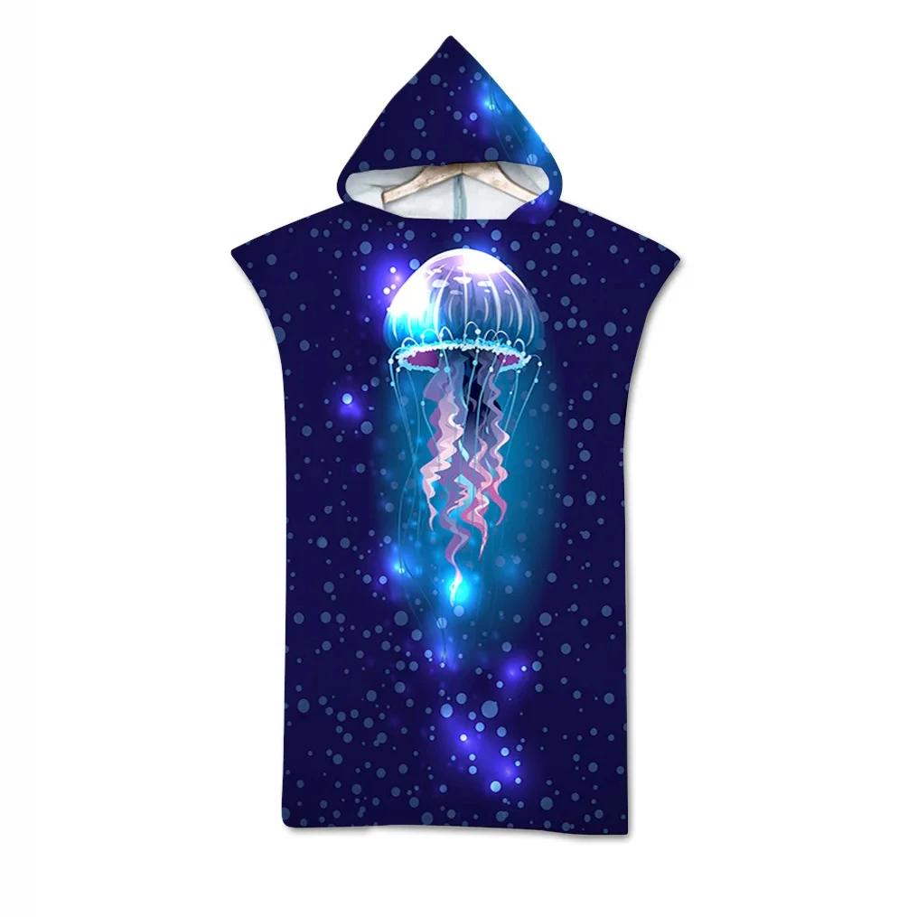 Jelly Fish Bath Beach Towel with Hood Microfiber Soft Hooded Robe Towel Poncho for Swimming Beach Surf Woman Bathrobe Beachwear