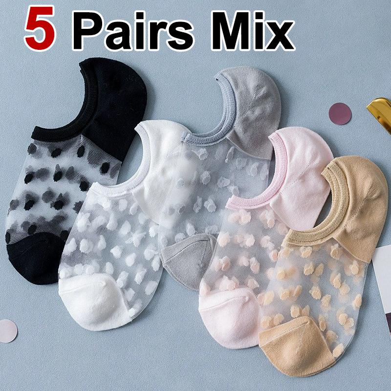 

5/10 пар женских прозрачных невидимых носков в горошек, впитывающих пот, дышащих, мягких, удобных, повседневных носков One Size