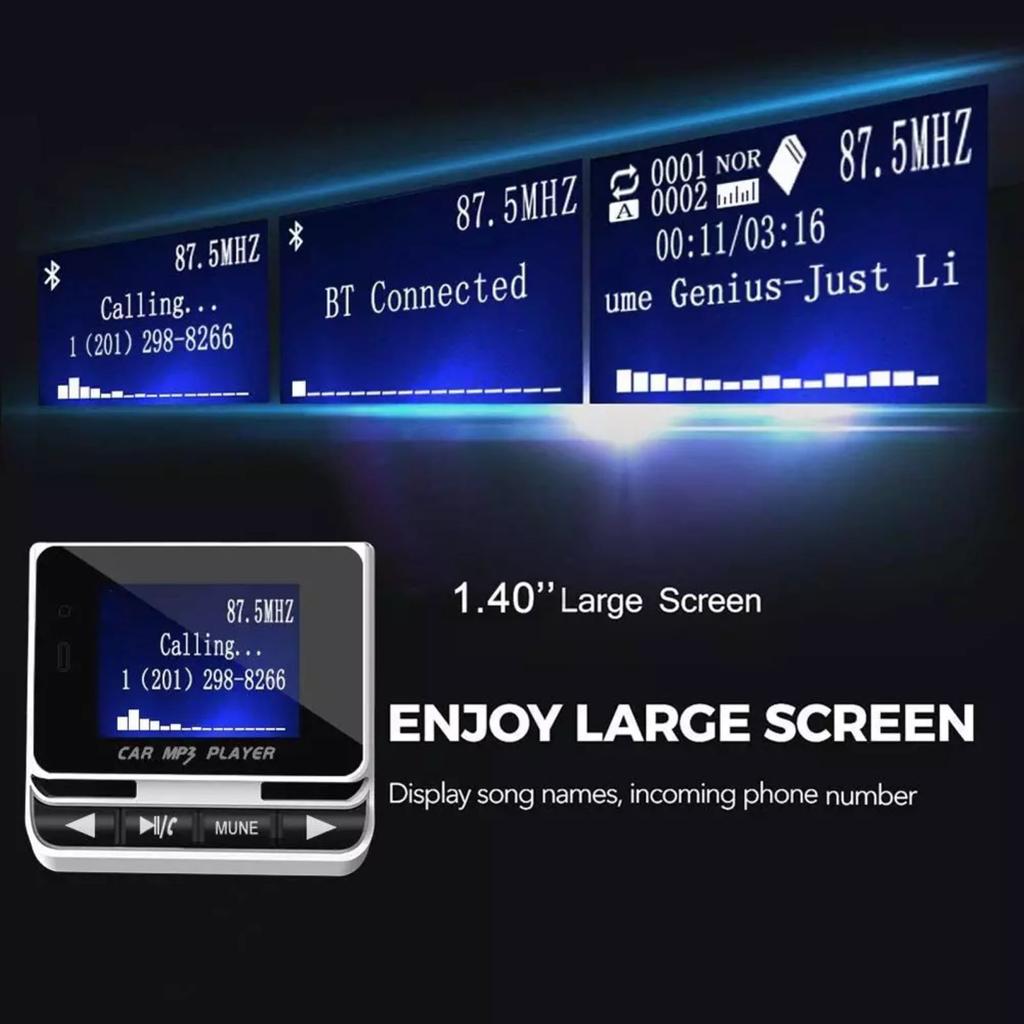 Upgrade Car Audio Bluetooth FM Transmitter w/ Hand Free Calling Wireless Music Streaming via Bluetooth/TF Card Clear LCD Display