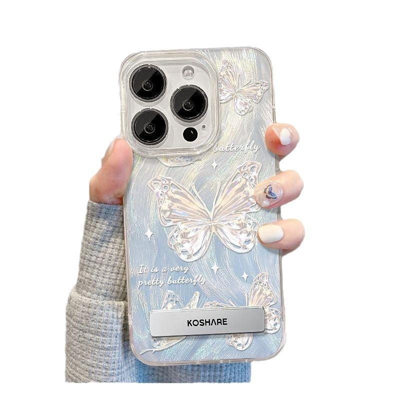 Butterfly for Apple 16Promax mobile phone case IP15 large hole IMD feather bracket Internet celebrity 16 violent laser