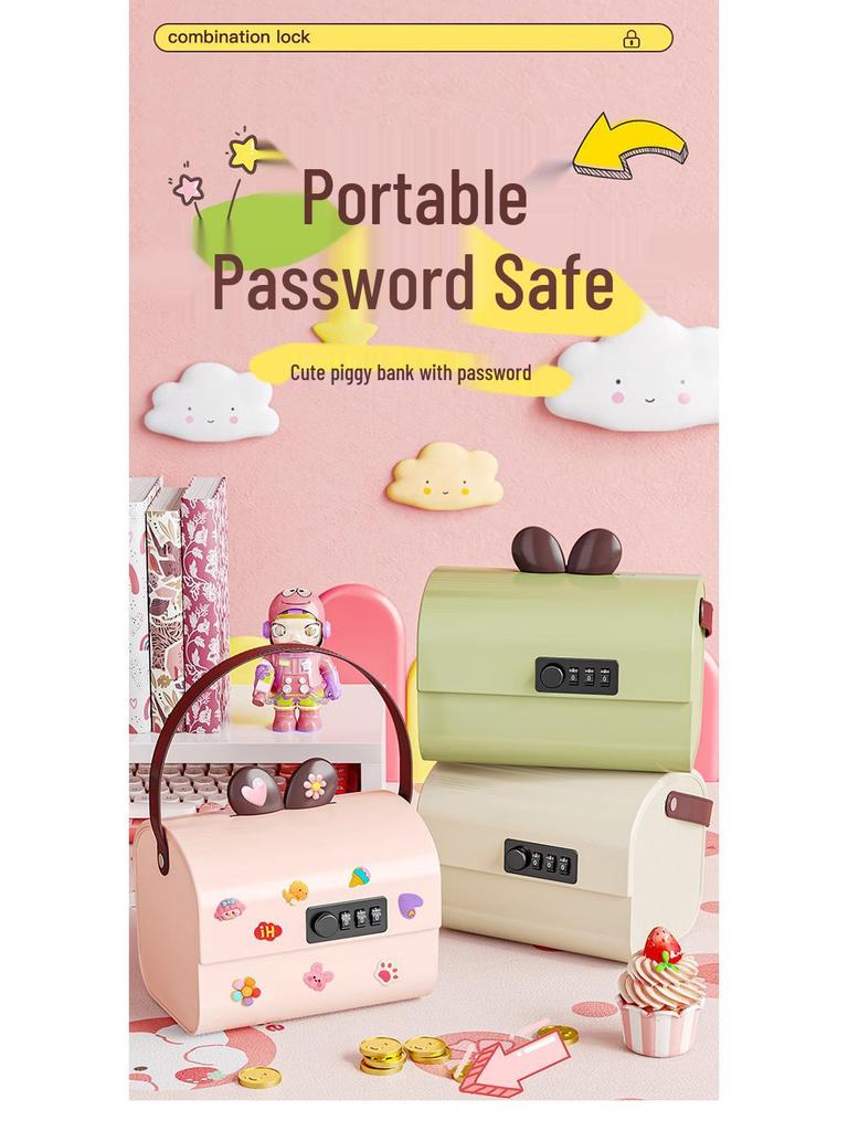 Children's Lockable Storage Box Piggy Bank with Stickers DIY - Cute Handheld Design