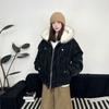 Winter Hooded PU Cotton Coat Unisex Loose Thick Warm Sherpa Jacket