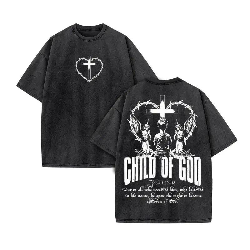 Christian Unisex Women Washed Graphic Print T Shirt Version Casual T Shirt Cotton Christian Vintage T Shirt Harajuku Style