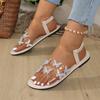 Summer women's round head flat-soled sandals transparent strap rhinestone butterfly flower ankle strap sandals versatile and fresh