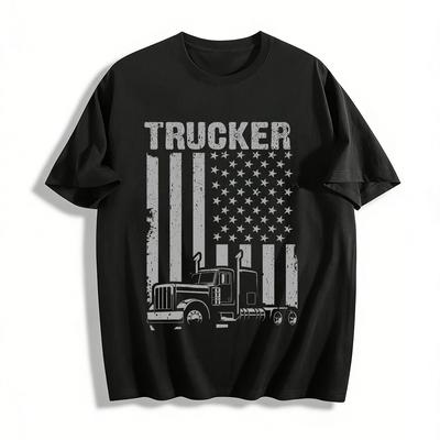 Vintage American Trucker USA Flag Print Casual T-Shirt Pure Cotton T-shirt
