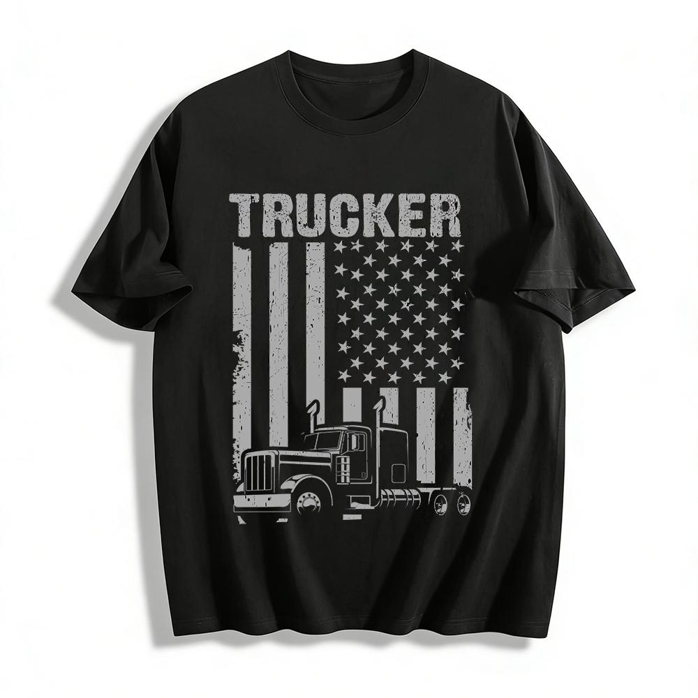 Vintage American Trucker USA Flag Print Casual T-Shirt Pure cotton T-shirt XXS