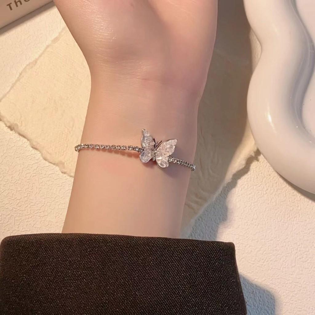 Gradient Elegant Blue Gemstone Butterfly Bracelet For Women Luxurious Summer Jewelry