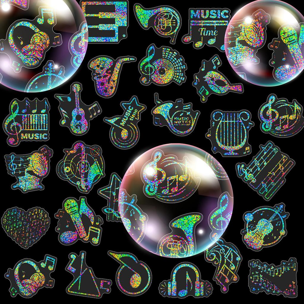 50 Silver Laser Music Notes Stickers PET Colorful Decorative Stickers Personalized DIY Stickers