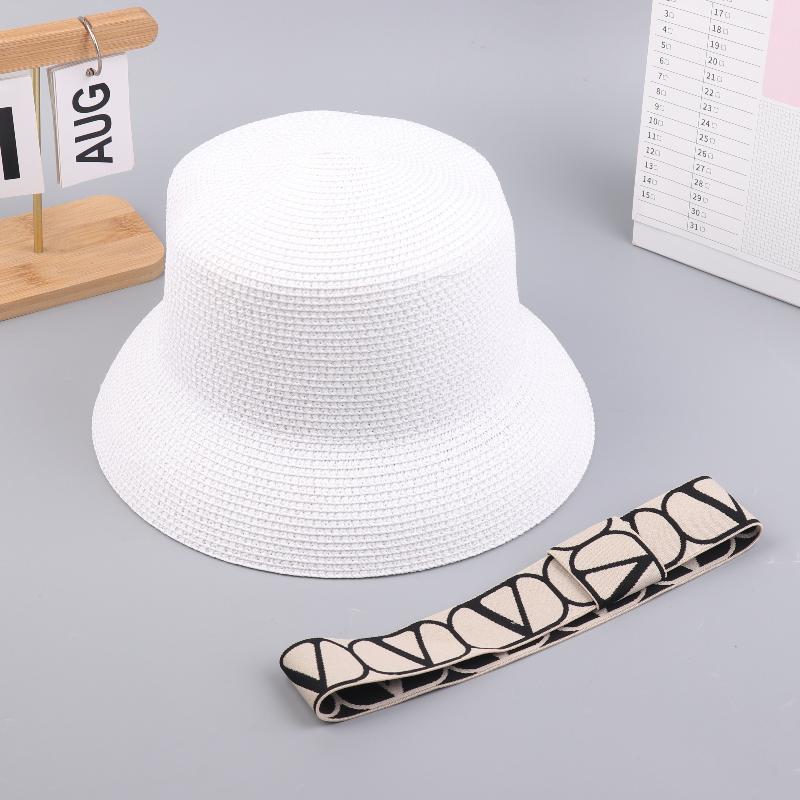 Trendy Letters Woven Fisherman Ladies Simple Straw Hat Sun Hats Outdoor Travel Beach Panama Cap Bucket Hats For Women