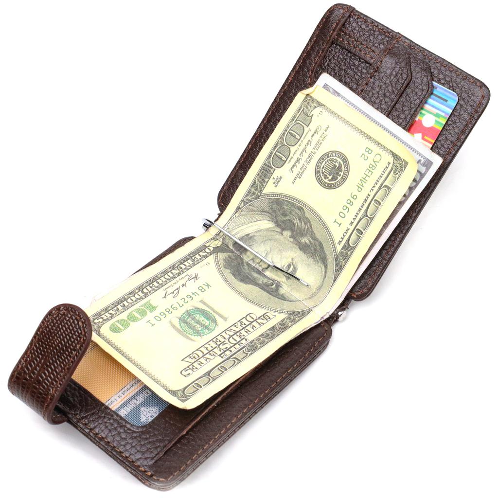 Textured Money Clip Made of Genuine Leather with Embossing CANPELLINI 21940 Brown