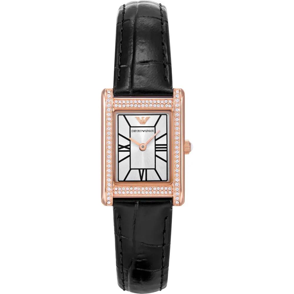 Emporio Armani Genni Silver Black Leather Women s Quartz AR11624 Watch серебряный