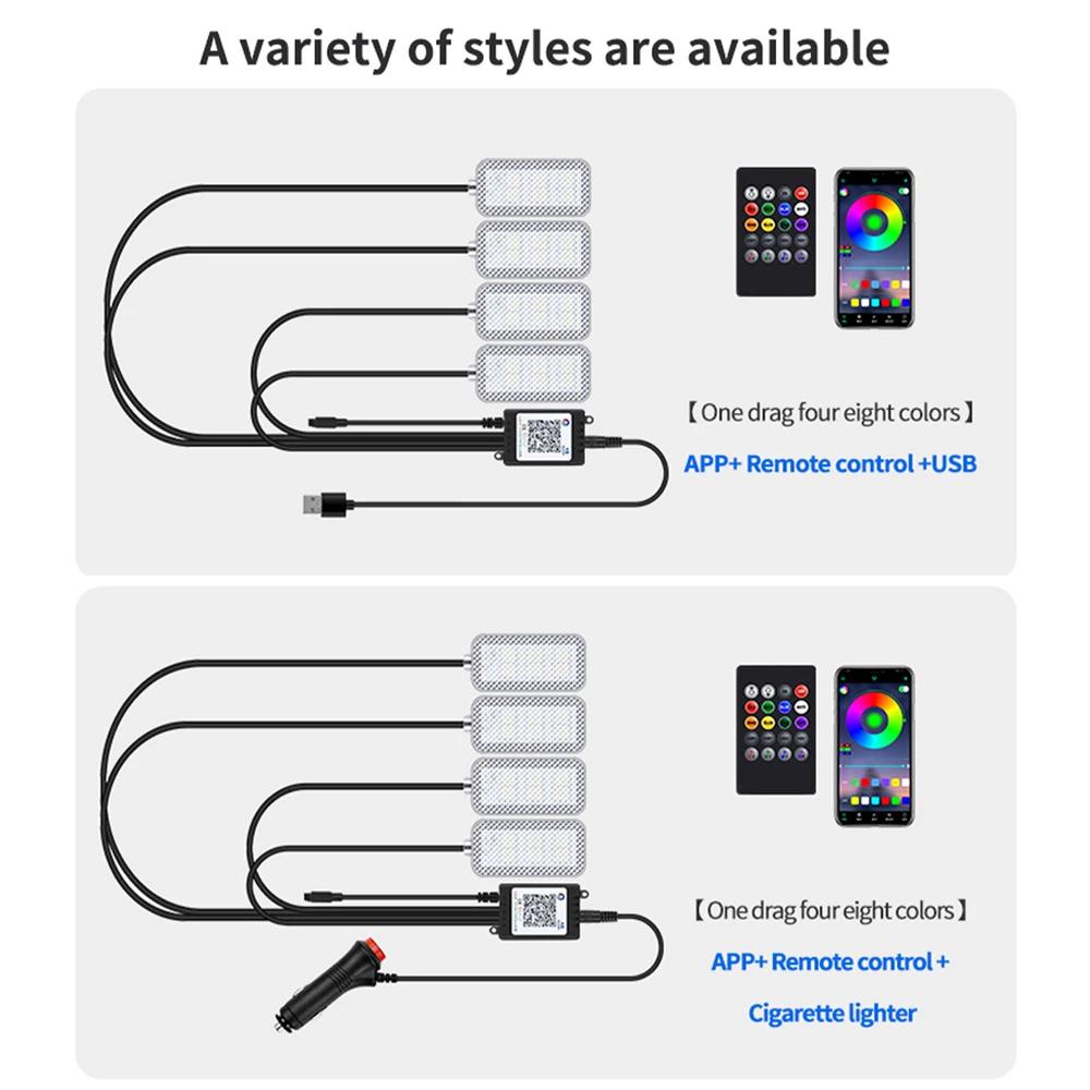 Car LED Lamp Foot Floor Decoration Bulb RGB Interior Atmosphere Light Auto USB Wireless Remote Music Control Multiple Mode