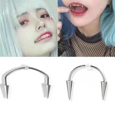 1PC Acero de Titanio Barra C Colmillos de Vampiro Labios Dientes Piercing Punk con Pinchos Labret Cartílago Oreja Pendientes Piercing Circonita