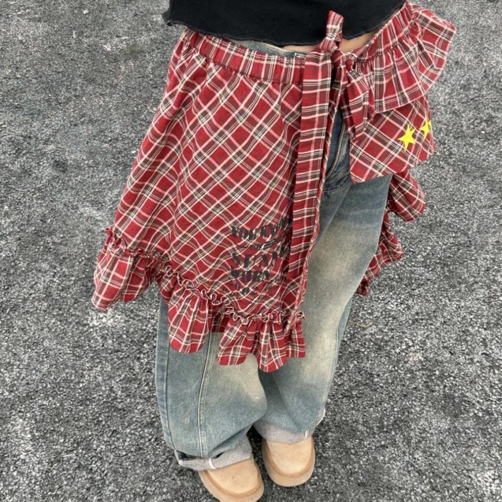 Hip-hop Lace Up Hip Scarf Shirt Extender Ruffled Edge Waistband  Waist Accessories