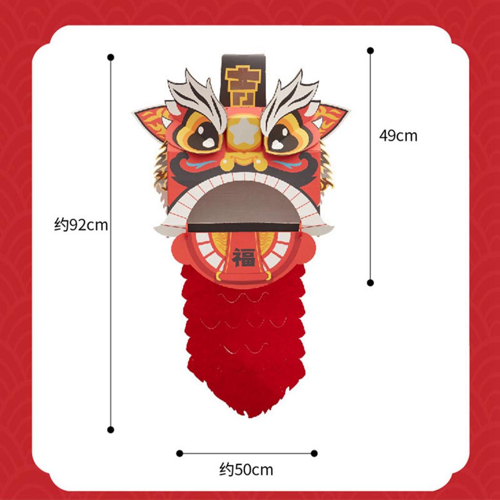 Chinese Lion Dance Head DIY Assembly Interesting Educational Cute Style Paper Decorative Craft
