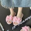 2025 Autumn and Winter Girl's Heart Bow Fluffy Slippers Women's Home Non-slip Cute Gentle Cotton Slippers
