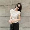 Gentle wind irregular straps short-sleeved t-shirt women's summer new unique beautiful grainy slim lace top