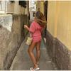 Completo Camicia a Maniche Corte a Quadri con Vita Stretta e Maniche a Bolla Pantaloncini Slim Fit con Decorazione in Pizzo Nuovo Outfit Estivo da Donna