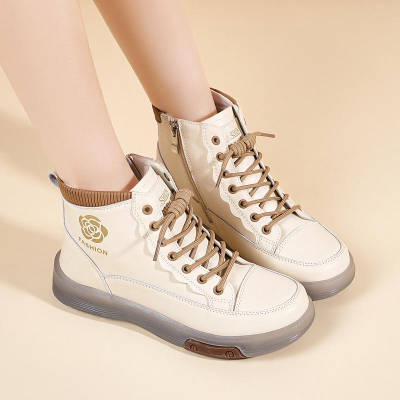 Botas de Cano Alto Femininas Plus Size em Couro Genuíno, Sola Macia, Estilo Martin Casual para Outono/Inverno 2025, Tamanho 41