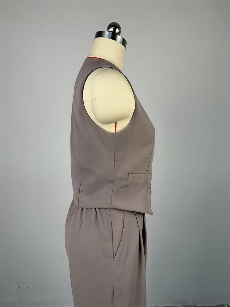 Conjunto de Moda de Verano 2025 para Mujer: Chaleco sin Mangas de Cuello en V y Pantalones de Pierna Ancha