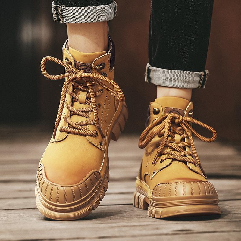 Stivali in Vera Pelle da Uomo Inverno Nuovi Outdoor Abbigliamento da Lavoro Scarpe Stile Britannico Casual High-Top Stivali da Moto Uomo Autunno Inverno