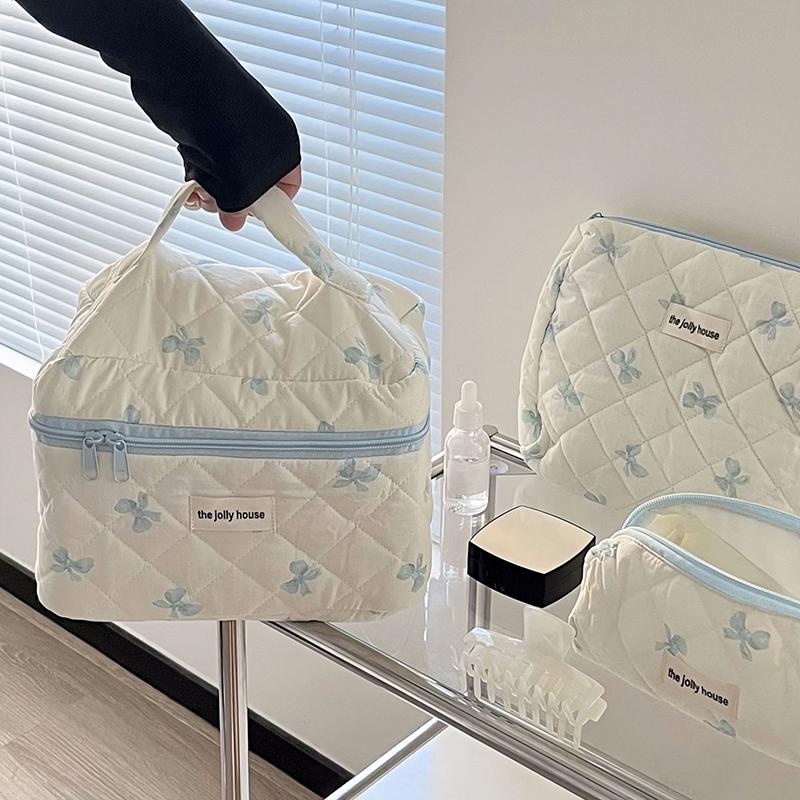 S/M/L Cute Bow Makeup Bag Women Travel Cosmetic Bag Large Cosmetic Holder Case Portable Cosmetic Pouch Toiletry Bag