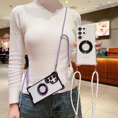 Lanyard Shockproof Clear Magnetic Case for Samsung S22 S23 S24 Ultra Plus FE A15 A55 A14 A54 A53 iPhone 16 15 11 13 12 14 Pro Max Plus XSMAX XR 8 7