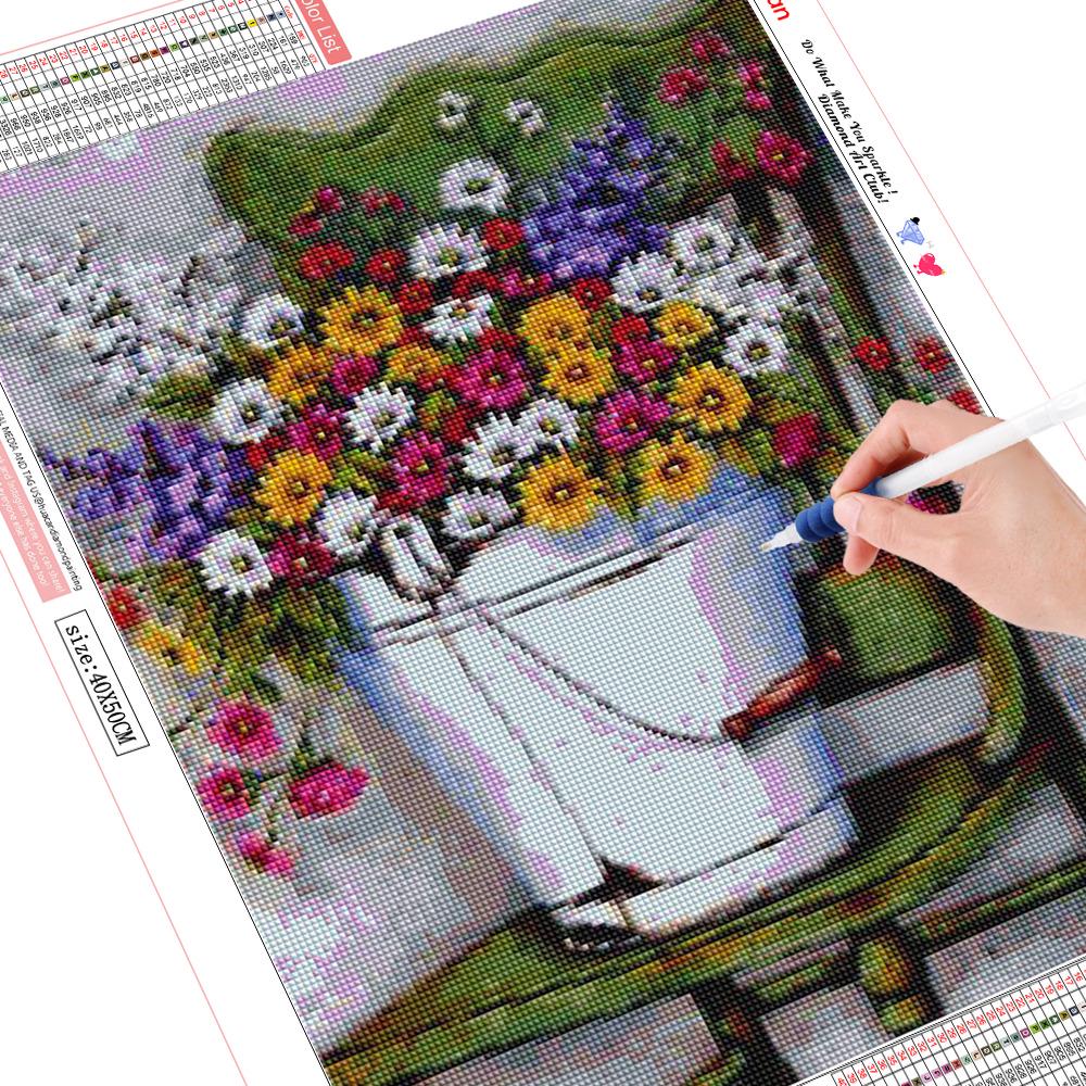 huacan Peinture de diamant carré complet, broderie de fleurs, image en strass, 5D