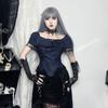 Gothic Patchwork Lace Fold Asymmetrischer Rock Dunkler hoch taillierter Rüschen A-Linien-Midirock Damenmode Streetwear