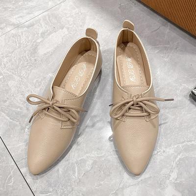 British Style Women's Shoes Autumn New Lace-up Small Leather Shoes Women All Flat Pointed Female Soft Soles Large Size Shoes