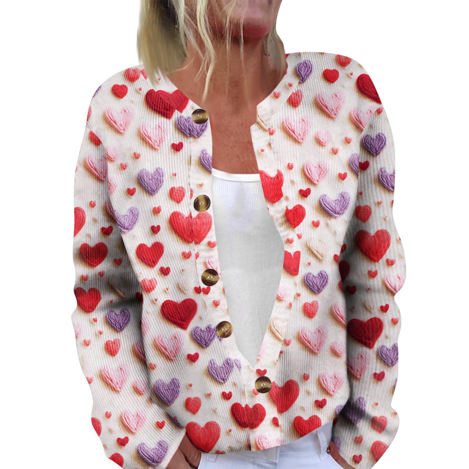 

Модный женский кардиган с длинными рукавами и принтом ко Дню святого Валентина L