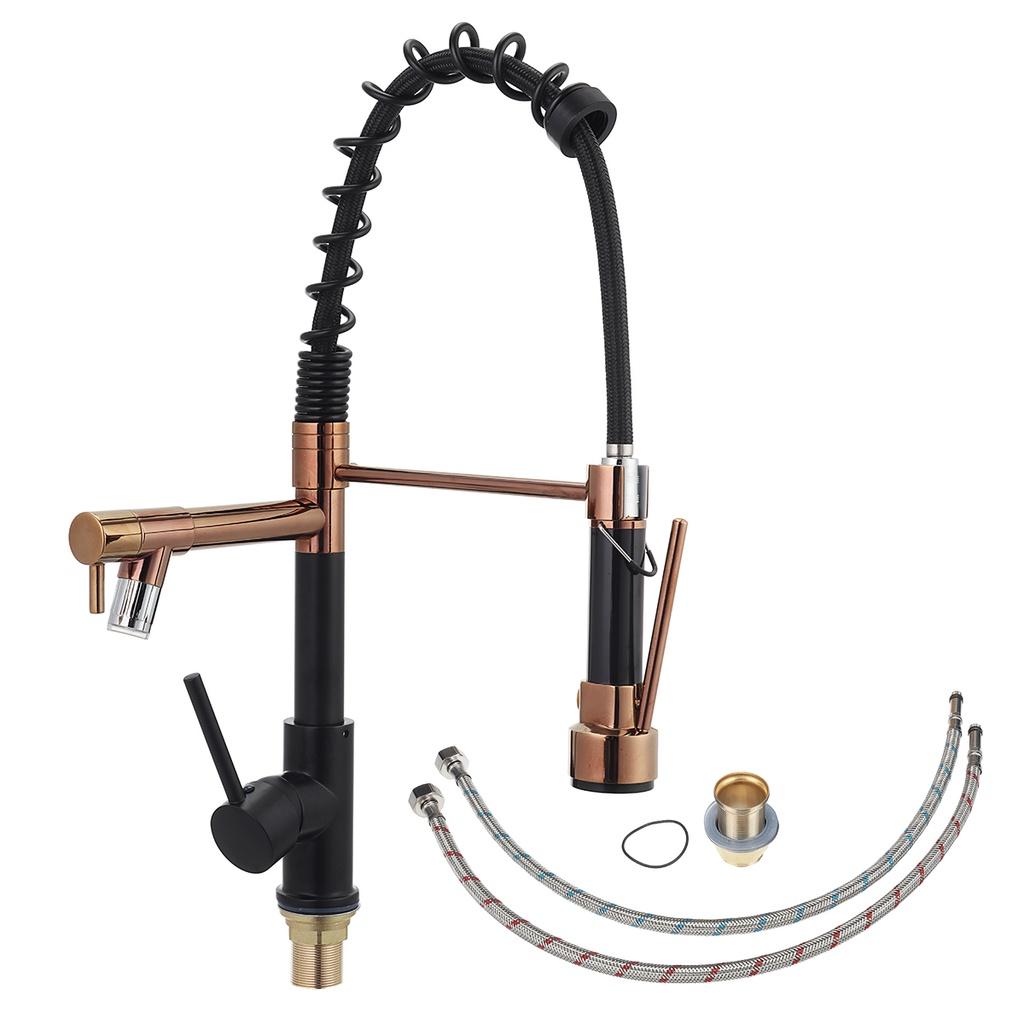Black Deck Mounted Mixer Tap 360 Degree Rotation Stream Sprayer Nozzle Stainless Steel Gold Spring Pull Out Kitchen/Bathroom Faucet