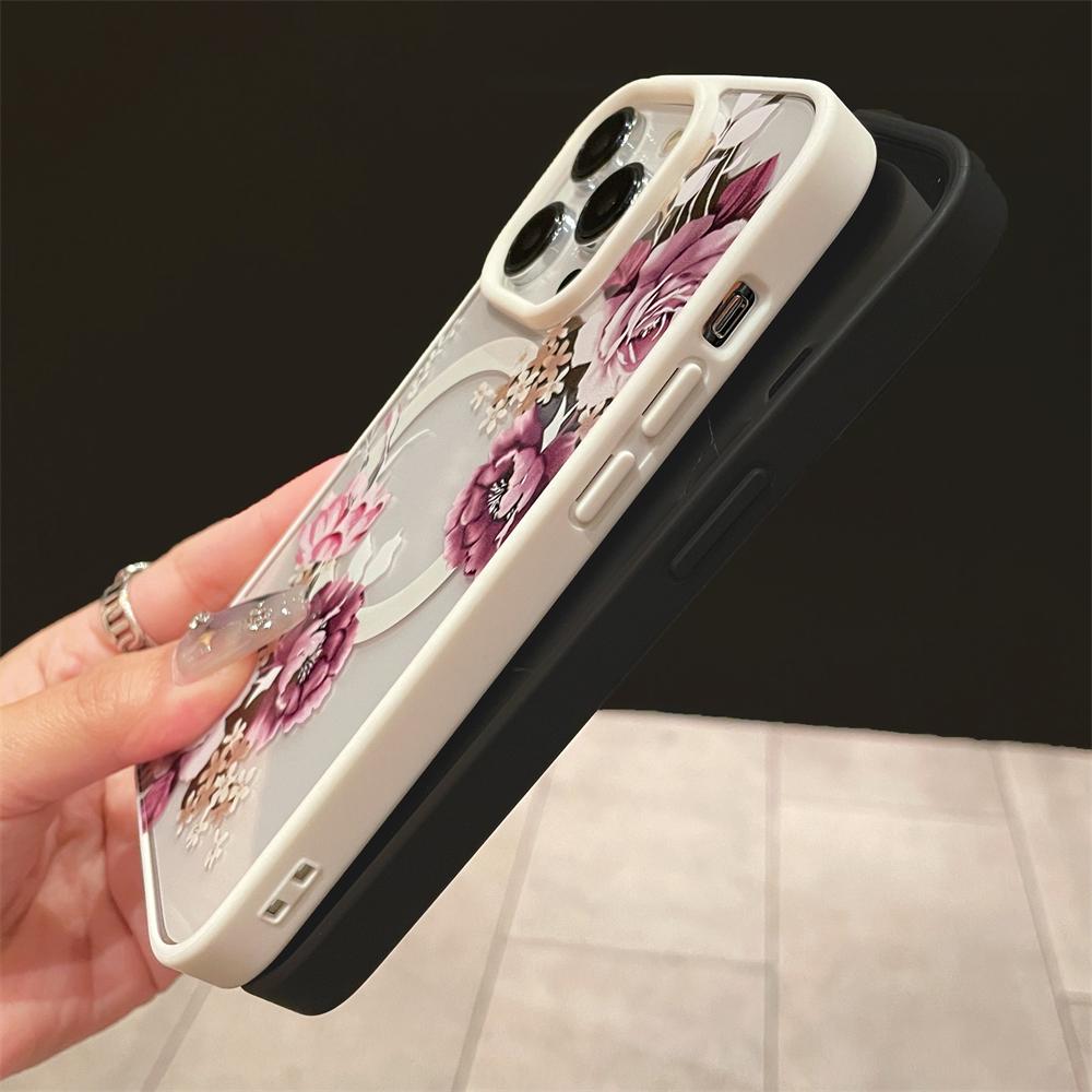 Custodia magnetica di lusso retrò con fiori floreali per ricarica wireless Magsafe per iPhone 16 15 11 12 13 14 Pro Max Cover antiurto