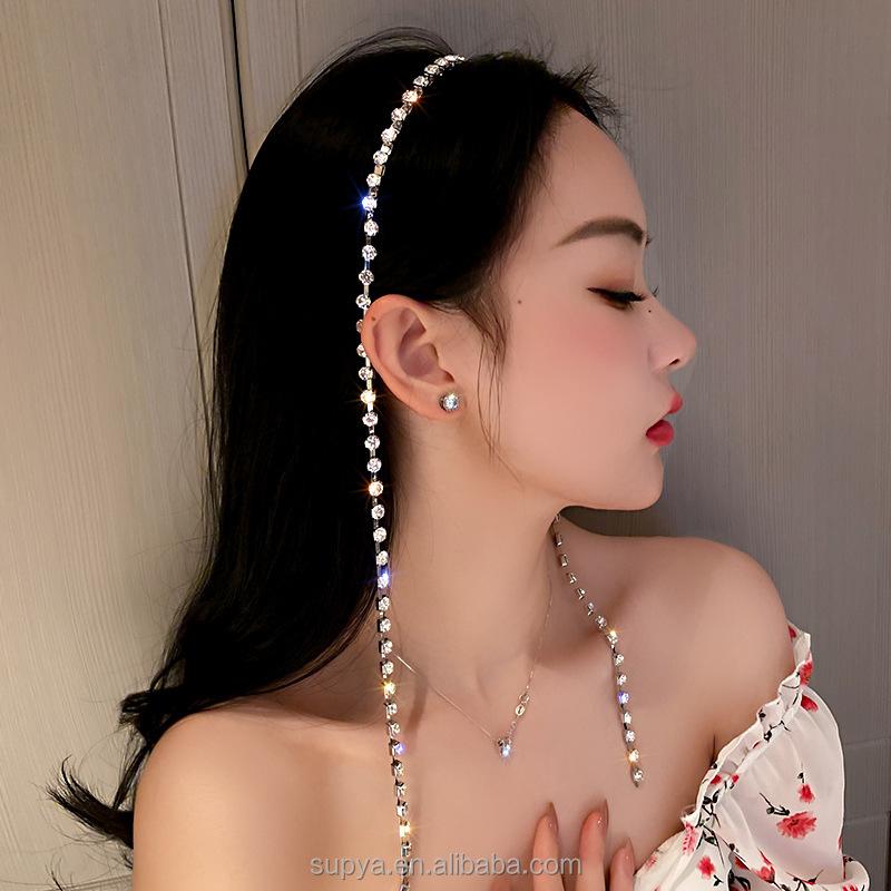 Luxury Crystal Wide Edge Hairband Women Hair Accessories Baroque Full Diamond Chain Hair Hoop Make up Rhinestone Headbands