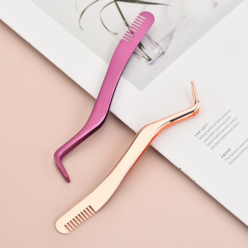 In-Stock Stainless Steel Eyelash Tweezers with Comb - New Model for Applying False Eyelashes