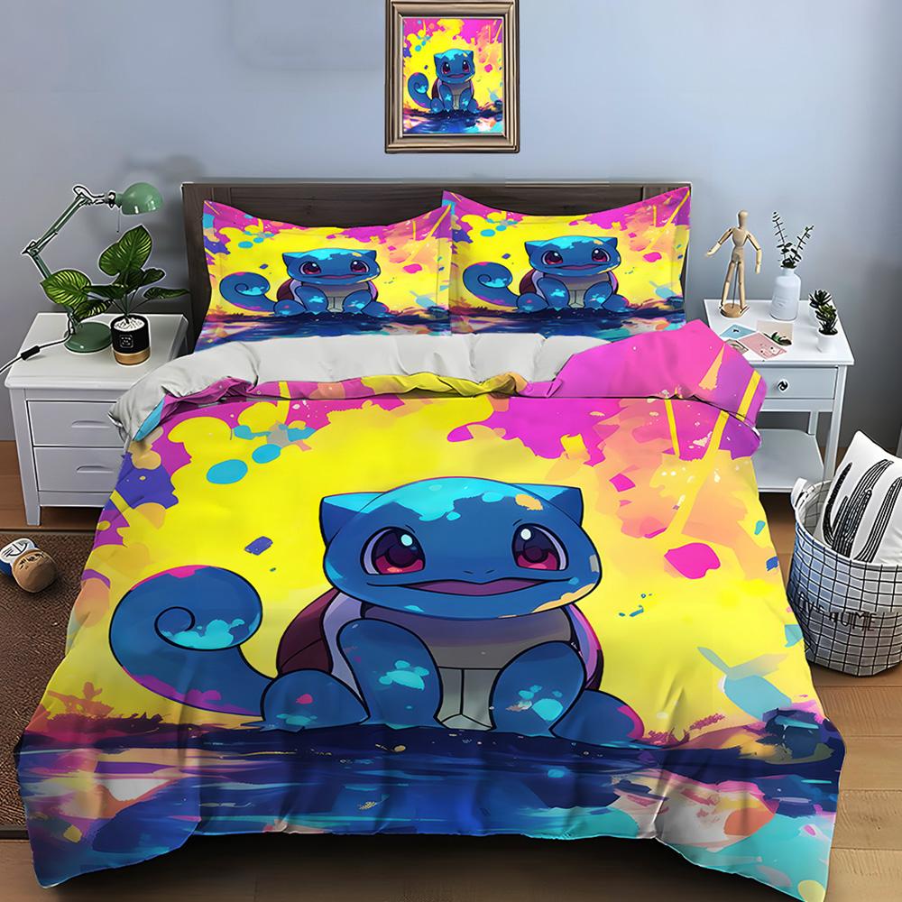 Σετ κλινοσκεπασμάτων Pokemon Squirtle 10 μεγεθών, 3 τεμάχια, κρεβάτι King size, μαξιλαροθήκη, κάλυμμα κρεβατιού ενηλίκων, σετ κρεβατιού για δώρα