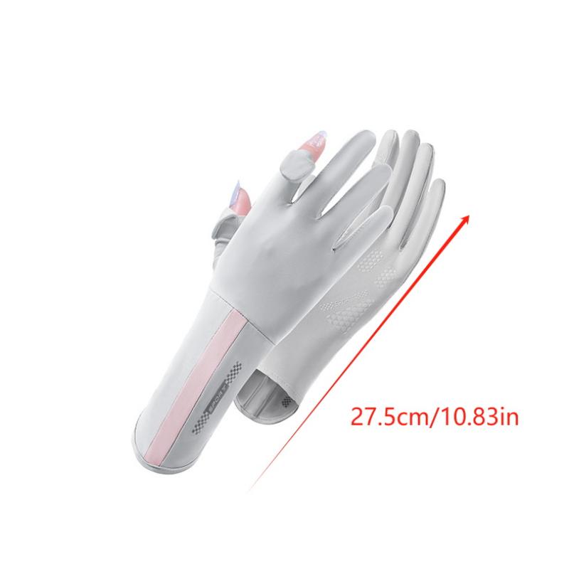 Summer Sunscreen Gloves Women Thin Ice Silk Anti-Ultraviolet Dew Finger Touch Screen Driving Riding Non-Slip Breathable Upf 50+