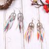 Boho Women Hollow Carved Circle Feather Tassel Dangle Hook Earrings Jewelry